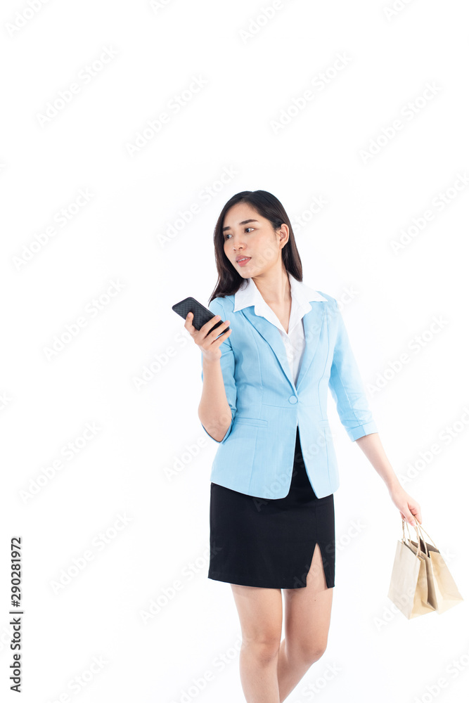 Young woman shopping and make a phone call. Young woman shopping and make a phone call.