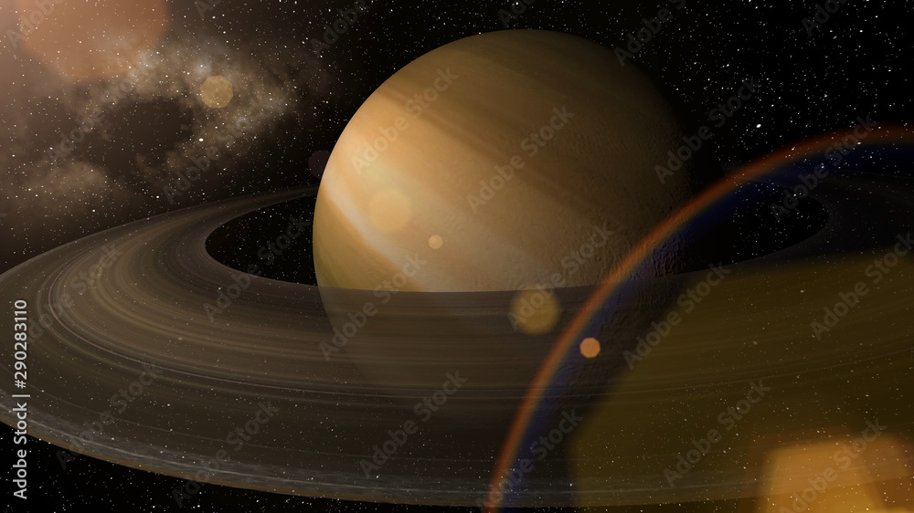 Giant gas planet Saturn and rings CG animation. Realistic 3D rendering ...