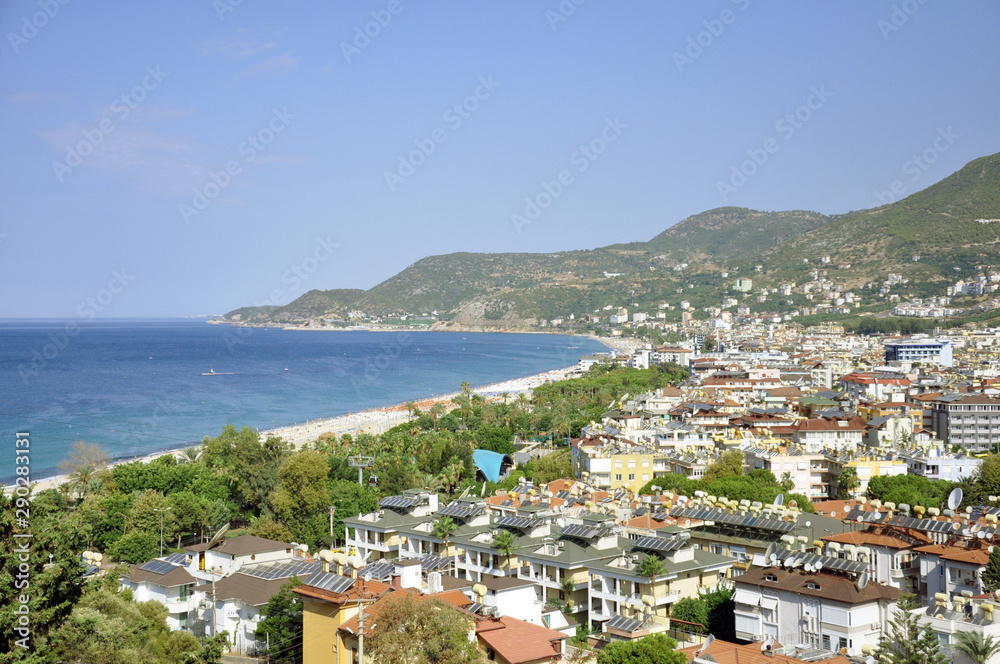 Beautiful view of the city of Alanya, Turkey. Sea, Cleopatra Beach