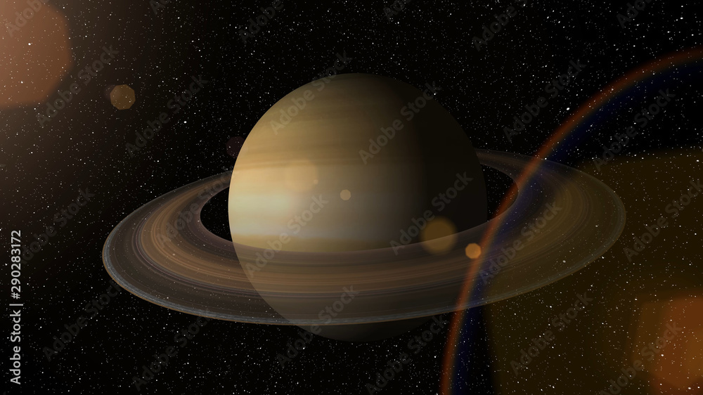 Giant gas planet Saturn and rings CG animation. Realistic 3D rendering of  beautiful planet Saturn with rising sun. Stock Illustration | Adobe Stock