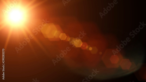 Isolated orange, yellow light rays animation. Shine or sun effect on black screen with bokeh. Dust, dirty lens effect, glitter, shiny, bright, flare footage with alpha channel. 
