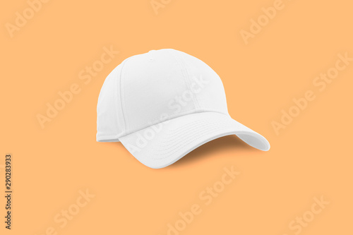 Fashion and sports white cap isolated on beautiful pastel color background, with clipping path.