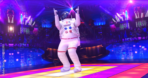Cool Astronaut Dancing On A Disco Stage - 3D Illustration Render © Yucel Yilmaz