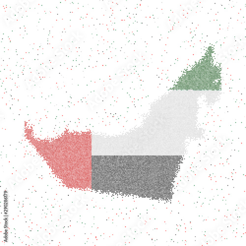 Mosaic map of UAE with flag. Vector illustration of the country's shape and colors.