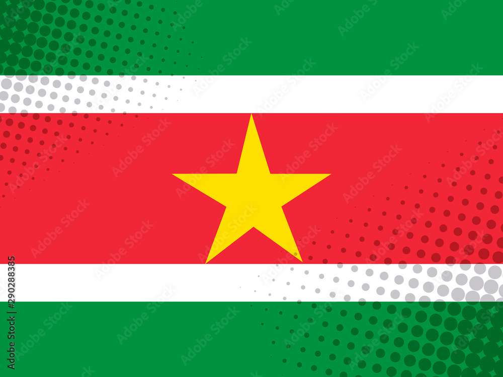 Vector image of the flag of Suriname with a dot texture in the style of comics Vector image of the flag of Suriname with a dot texture in the style of comics