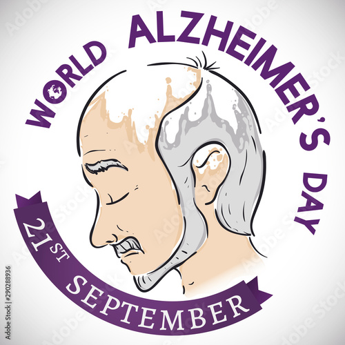 Faded Grandpa Head Promoting Awareness during World Alzheimer's Day, Vector Illustration