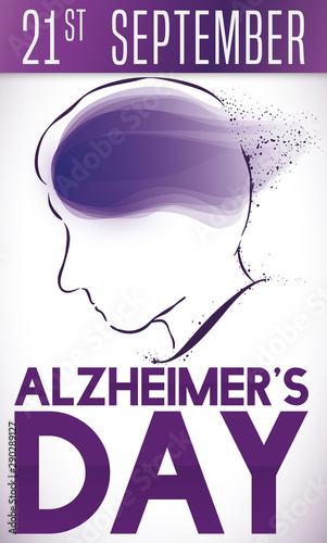 Purple Loose-leaf Calendar, Head Losing the Memory in Alzheimer's Day, Vector Illustration