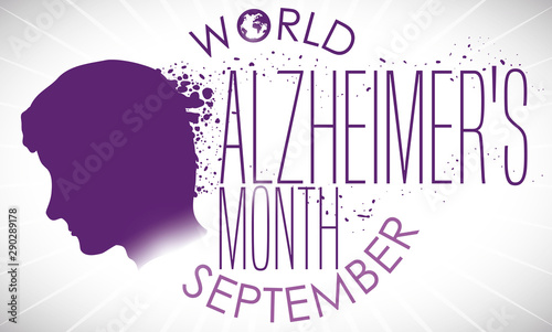 Man's Head Silhouette Fading and Promoting World Alzheimer's Month Commemoration, Vector Illustration