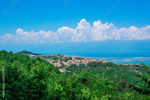 Beautiful landscape with blue sky and greenery. Georgia, Alazani Valley, Kakheti, Sighnaghi - a city of love.
