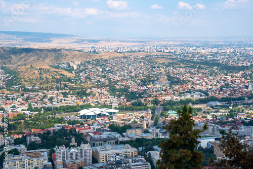 Fototapeta Naklejka Na Ścianę i Meble -  Areal view of Tbilisi City. Beautiful Place to travel.