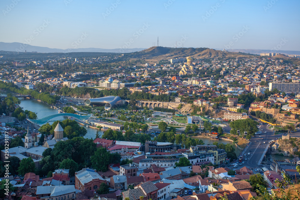 Areal view of Tbilisi City. Beautiful Place to travel.