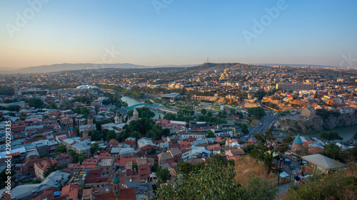 Fototapeta Naklejka Na Ścianę i Meble -  Areal view of Tbilisi City in the evening. Beautiful Place to travel.
