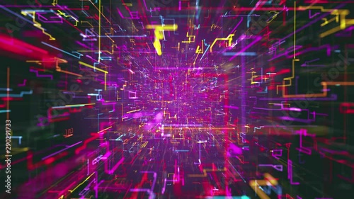 Camera flies through an artificial intelligence central processor. (loop video)