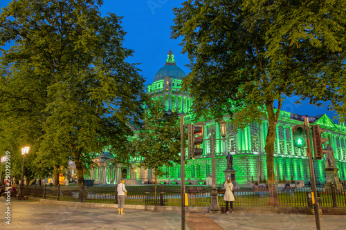 The Belfast City Hall at Donegall Square in Belfast, Northern Ireland at Night photo