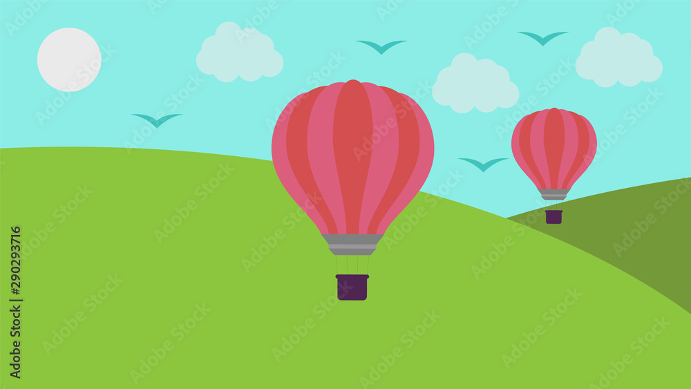 green landscape background, mountains, sky, nature