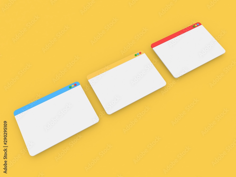 Mockup of internet web site interface on a yellow background. 3d render illustration. Mockup of internet web site interface on a yellow background. 3d render illustration.