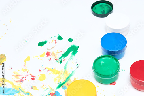 Wallpaper Mural Finger paints. background for advertising from children's finger paint. Copy space. items for the development of children. Torontodigital.ca