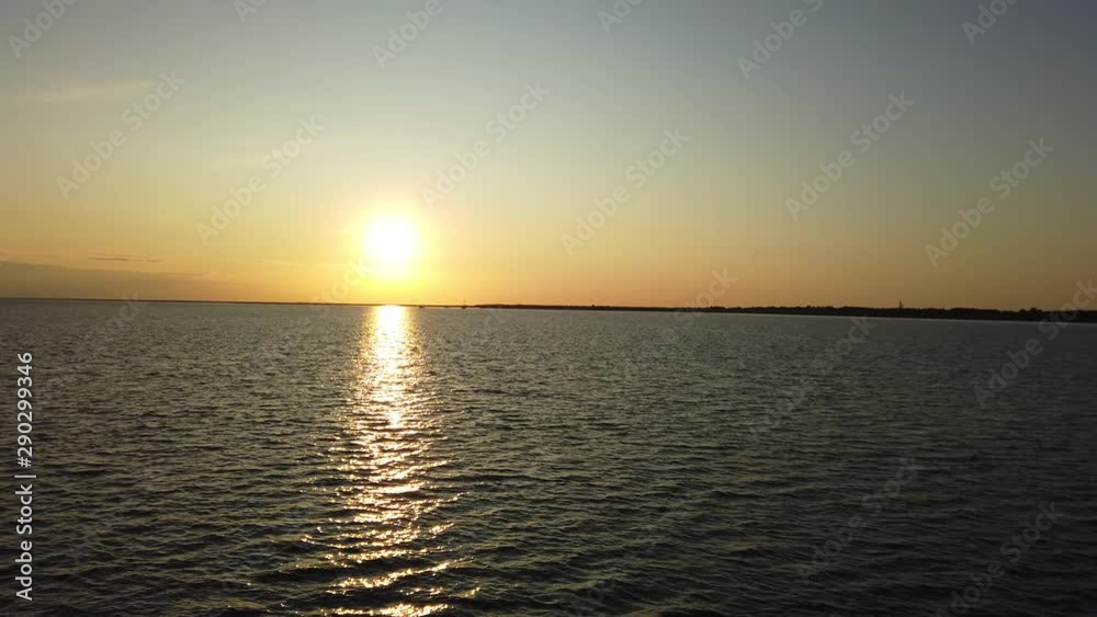 Sunset at Wadden sea dolly shot taken from the ferry