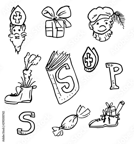 Saint Nicolas - Icon set - small isolated symbols for the Dutch Sinterklaas Party