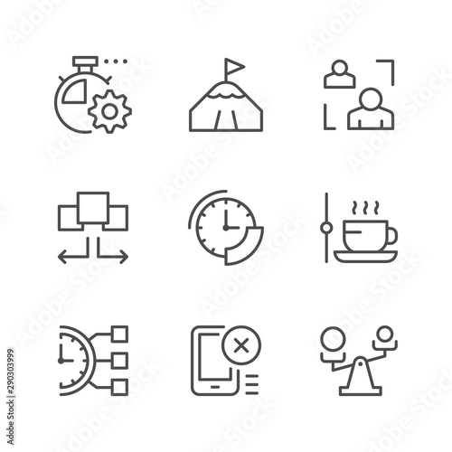 Set line icons of time management