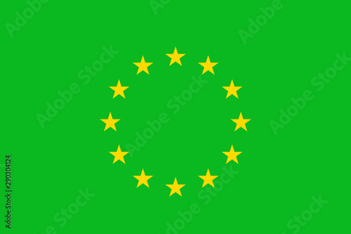 Flag of European union on green field as metaphor of European Green deal - environmental and ecological policy of climate neutrality. Vector illustration