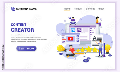 Modern flat design concept of Freelancer, blogger, content creator, copy writer with characters using device. Can use for banner, landing page, web design template. Flat vector illustration