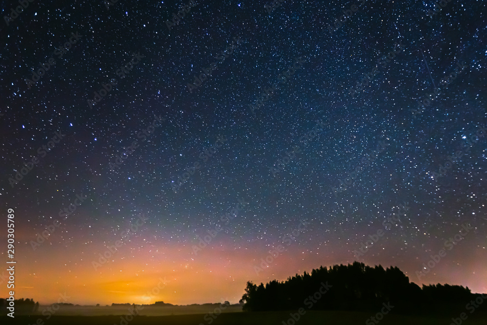 Starry sky with light Aurora borealis lights