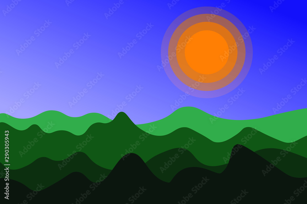 Hills and mountains. Colorful vector minimal landscape. 