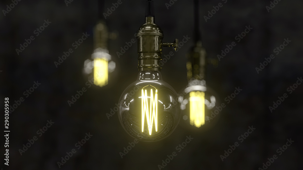 Glowing Edison Bulbs 3D Illustration Glowing Edison Bulbs 3D Illustration