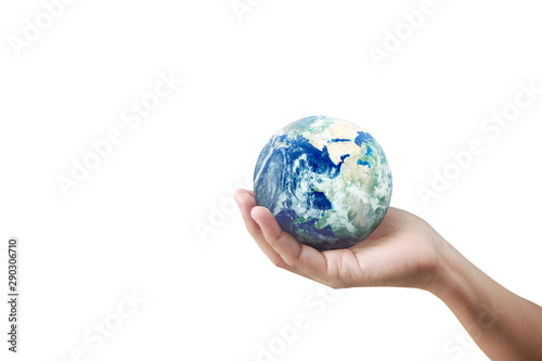 Globe ,earth in hand, holding our planet glowing. Earth image provided by Nasa