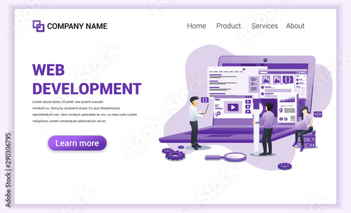 Modern Flat design concept of Web Development with characters on screen programming and coding. Can use for banner  business  mobil app  landing page  website template. Flat vector illustration