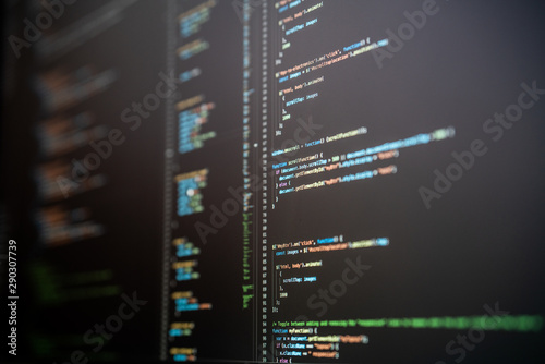 Fényképezés Picture of code on a computer screen in an IDE with black background with coloured text