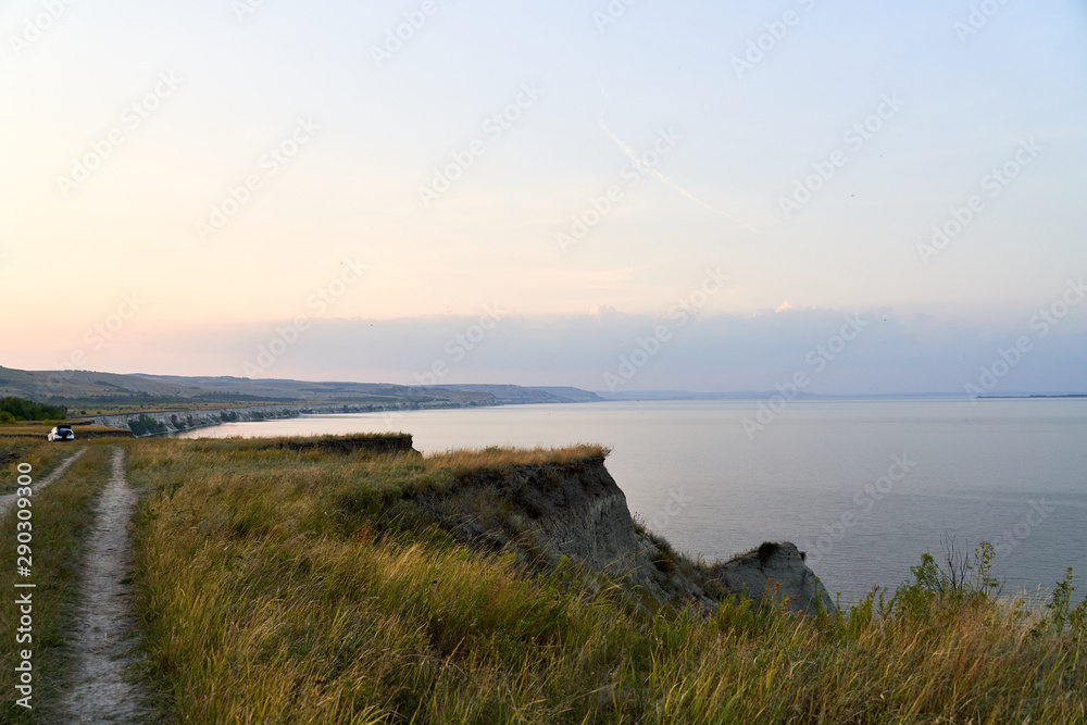 Beautiful view of Stepan Razin rock, Volga river