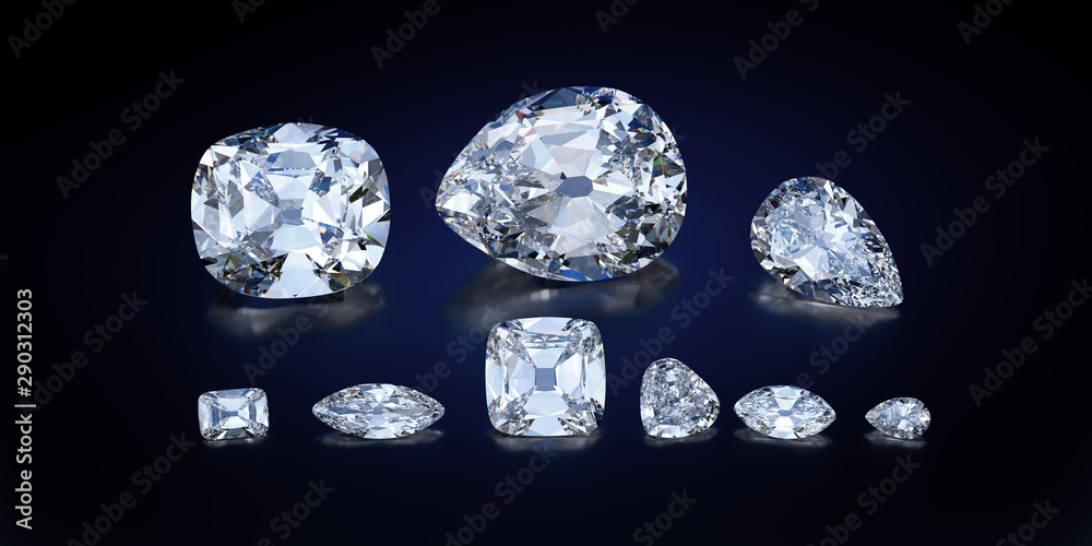 None biggest Cullinan diamonds on black glossy background None biggest Cullinan diamonds on black glossy background