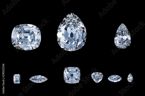 Nine major Cullinan diamonds on black background.