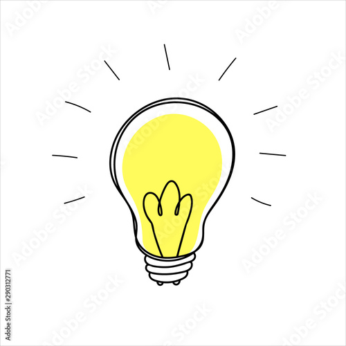 Lightbulb doodle in a naive hand drawn style, on a white background