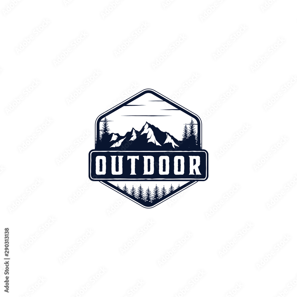 Outdoor mountain nature logo - adventure wildlife pine tree forest design Outdoor mountain nature logo - adventure wildlife pine tree forest design