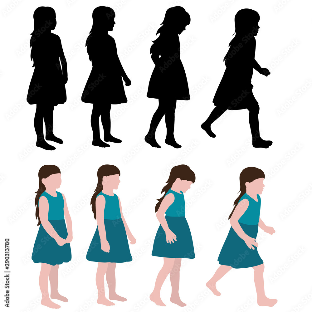 isolated, little girl without a face, in a flat style, group