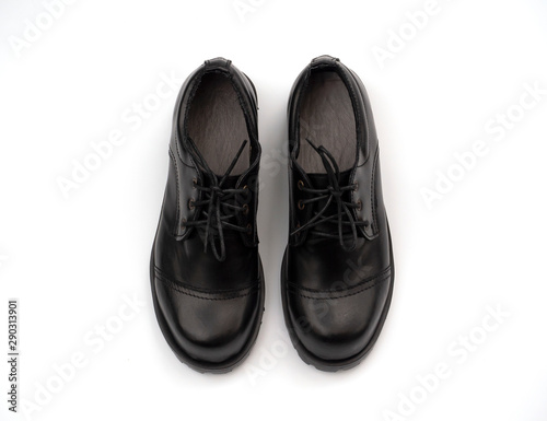 Mens black shoes isolated on a white background. Top view