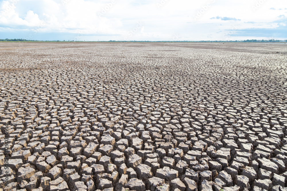 Fototapeta premium Drought of water sources. The impact of rain does not fall seasonally. Reservoir condition for drought consumption. 