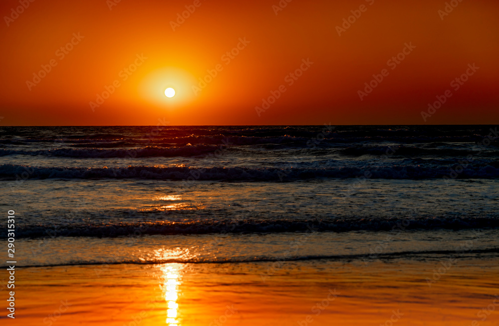 Beautiful sea on a sunset background. Sundown. Seascape