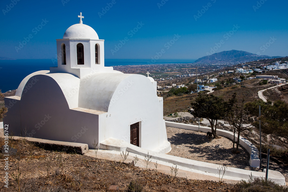 Church of Saint Mark located next to the hiking path between Fira and Oia in Santorini Island