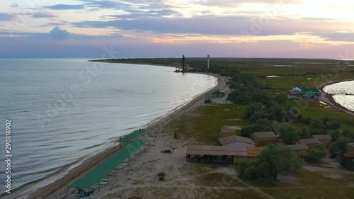 Wallpaper Mural Aerial view of two lighthouses on the shore of Dzarylgach Island in Ukraine during beautiful sunset Torontodigital.ca
