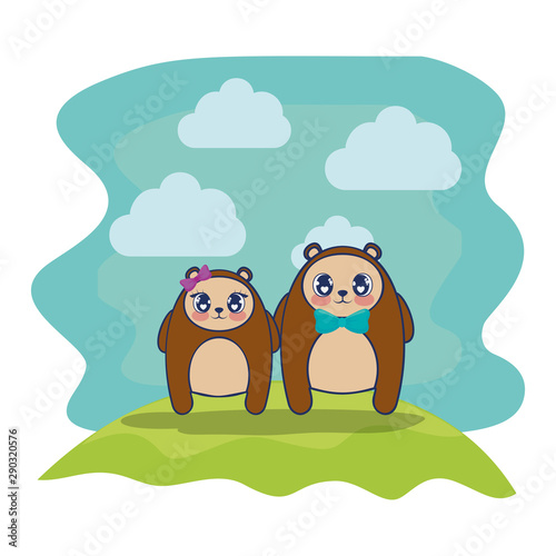 cute bears couple characters vector illustration