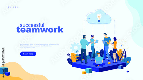 Trendy flat illustration. Successful teamwork page concept. Office workers planing business mechanism, analyze business strategy and exchange ideas.Template for your design works. Vector graphics.