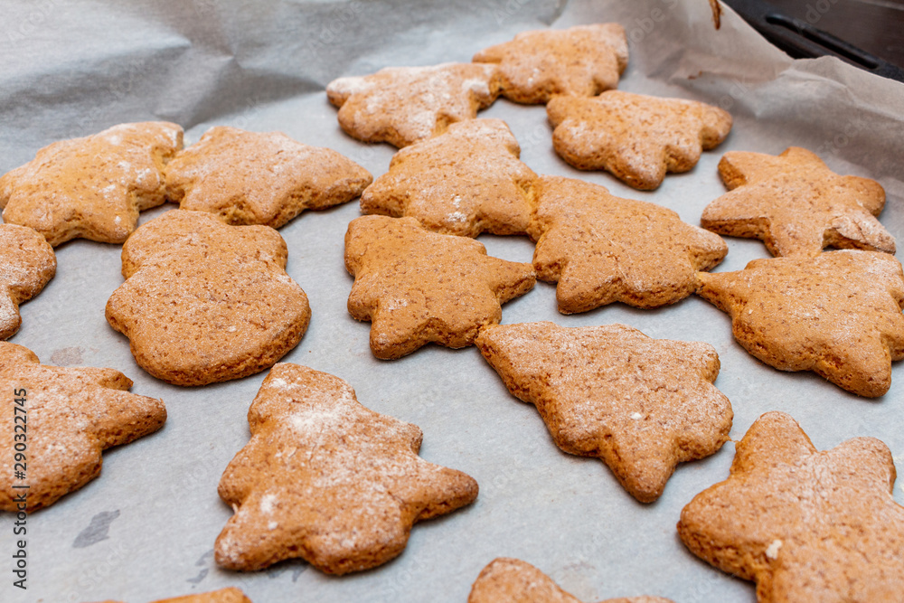 Christmas New Year traditional homemade cookies biscuit stars and spruce shape preparation process