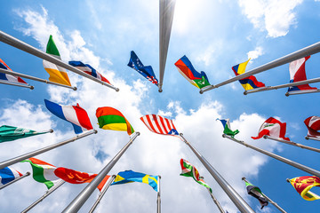 flags  with blue sky