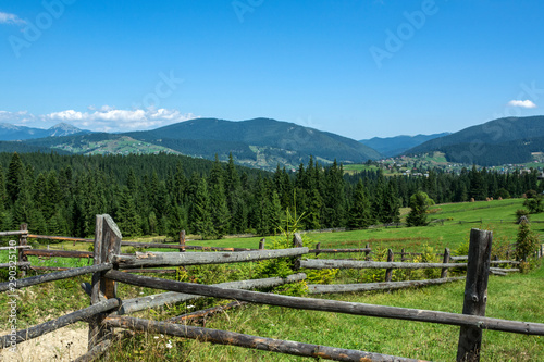 Picturesque mountains and forest in the Carpathian village of Vorokhta. Ukraine.