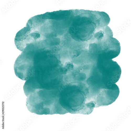 Green watercolor stain background. Watercolour texture with uneven artistic edge. Hand drawn abstract aquarelle fill. Template for cards, posters, banners.