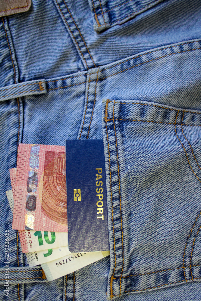 passport and a few euros in the back pocket of jeans Stock Photo | Adobe  Stock